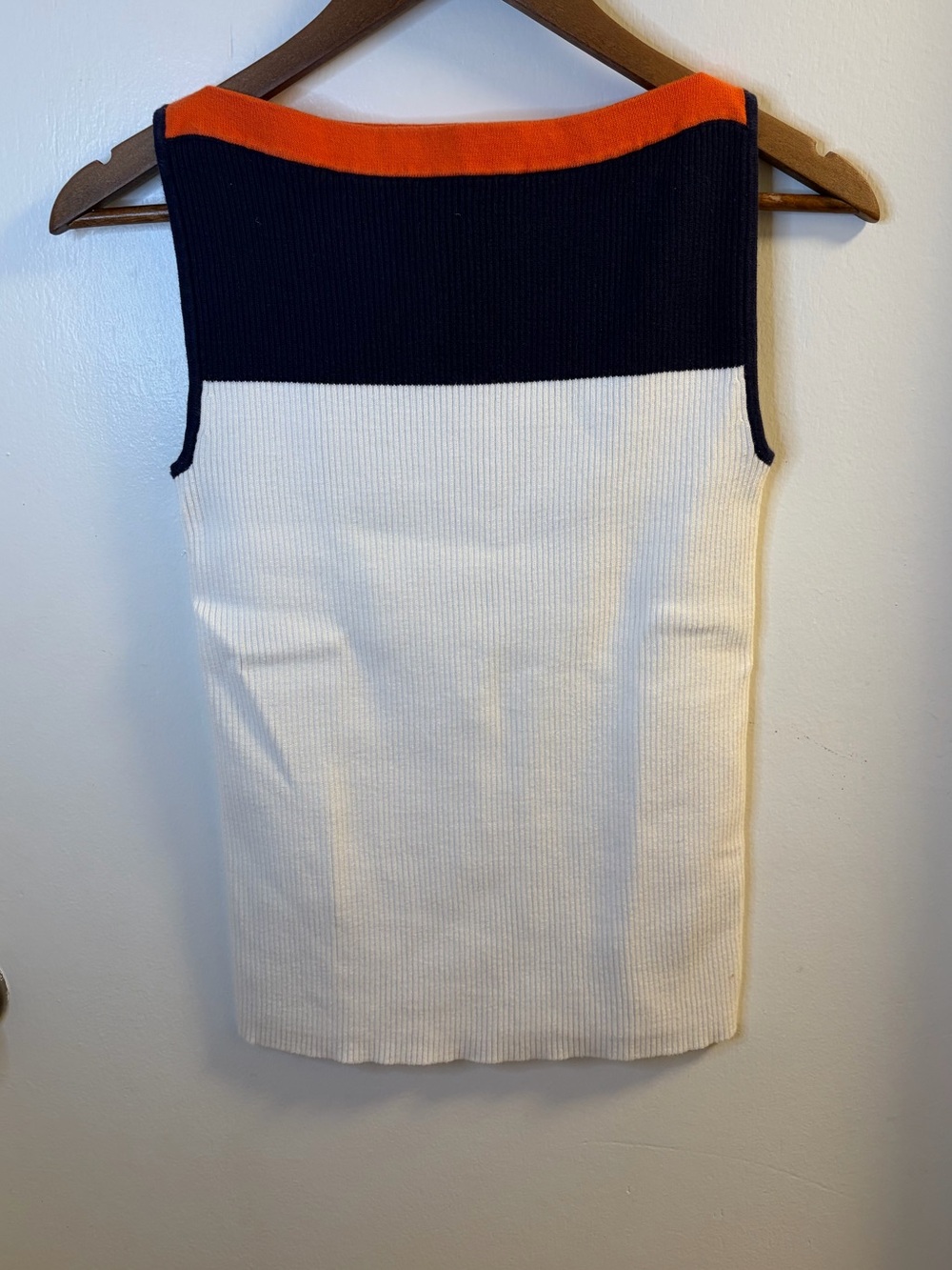 Lauren Ralph Lauren Colorblock Sleeveless Knit Top M Navy Cream Orange Preppy